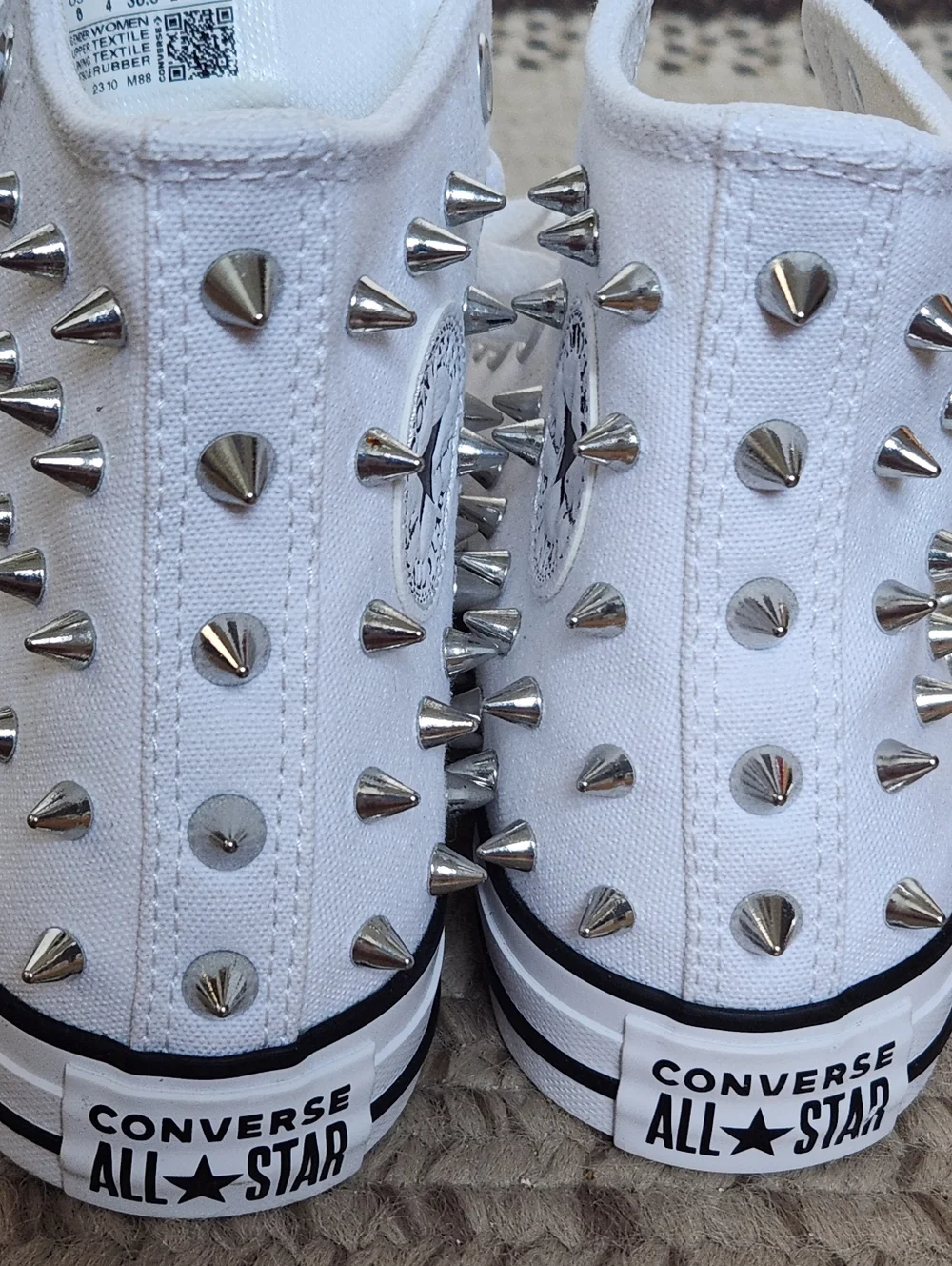 Converse White High Top Sneakers with Silver Studs